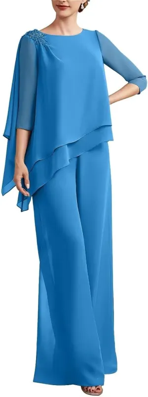2 Piece Mother of The Bride Dresses Pant Suits Beaded Evening Formal Jumpsuit Tiered Wedding Guest Groom