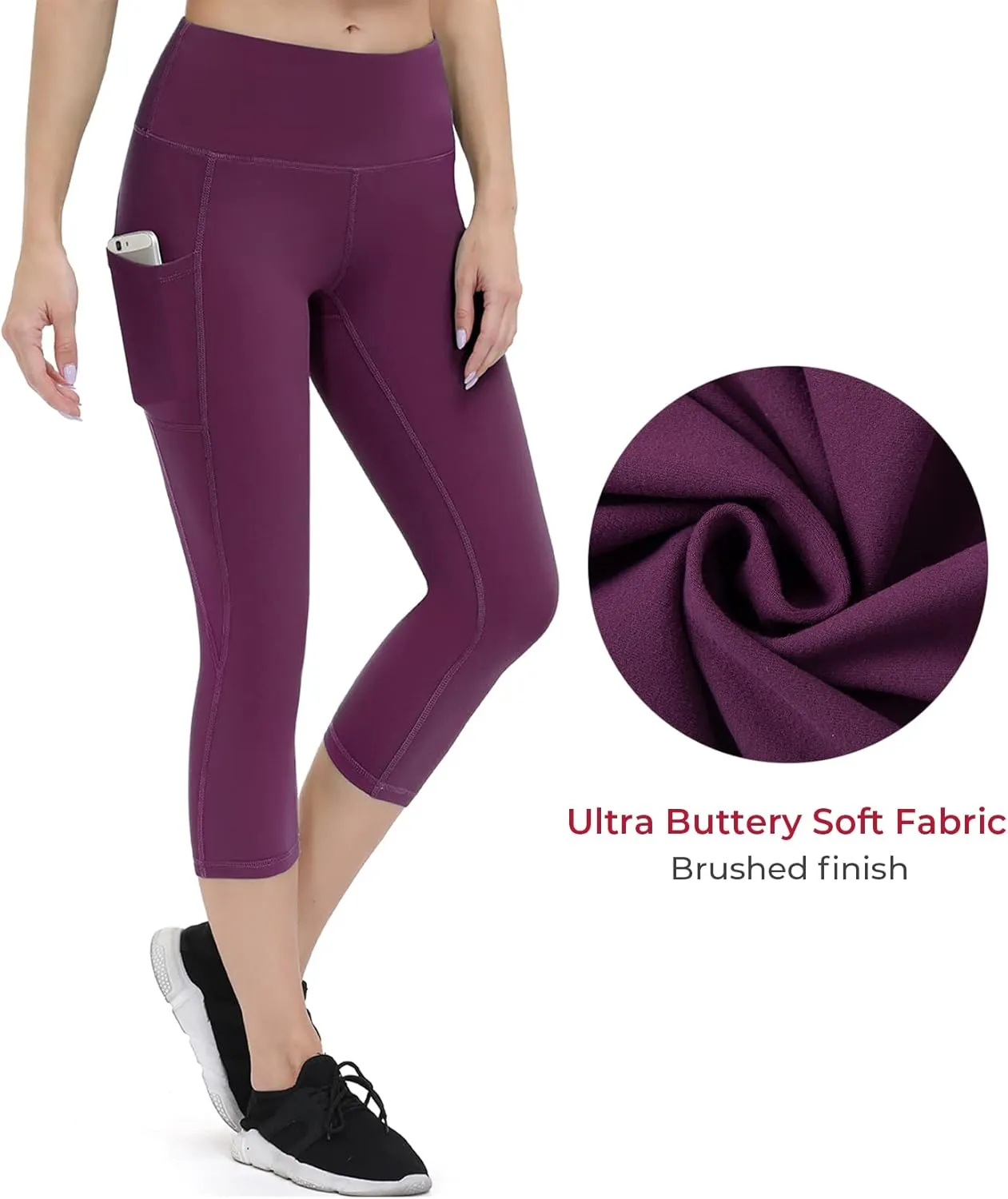 ALONG FIT Anti-Nail Leggings for Women, Non-See-Through Yoga Pants with Phone Pockets, Tummy Control Full-Length/Capri Tights