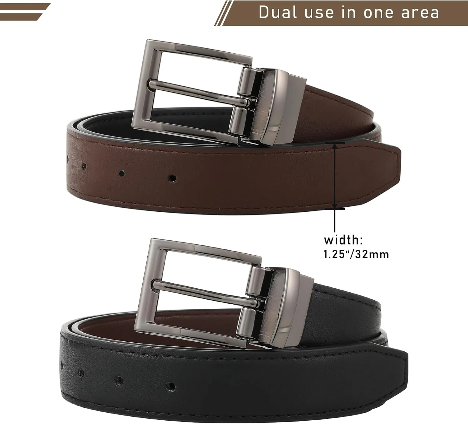 AWAYTR Reversible Leather Belt for Women - Two Color-in-One Belt for Women Men Belt with Rotated Buckle for Jeans Dress