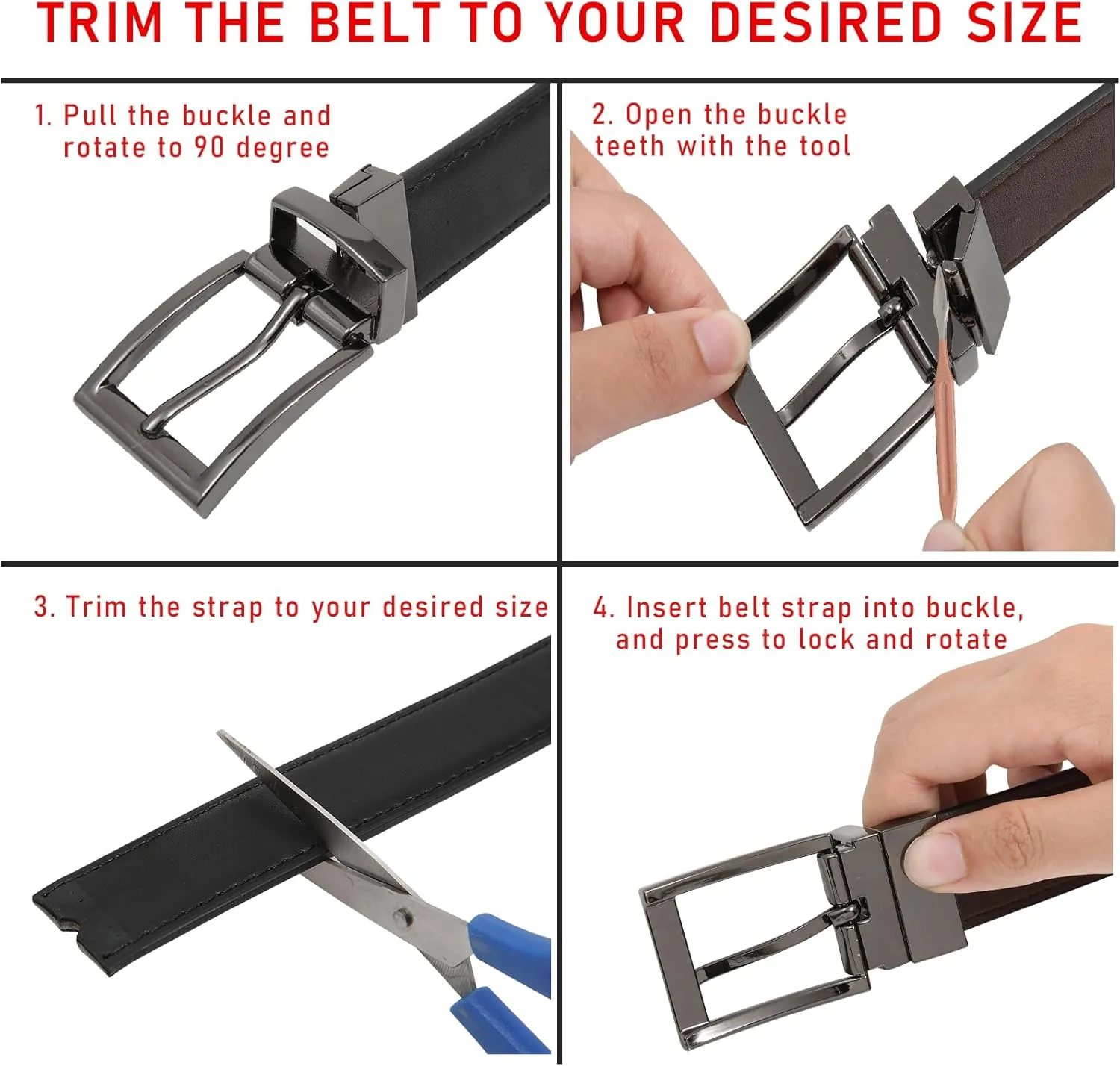 AWAYTR Reversible Leather Belt for Women - Two Color-in-One Belt for Women Men Belt with Rotated Buckle for Jeans Dress
