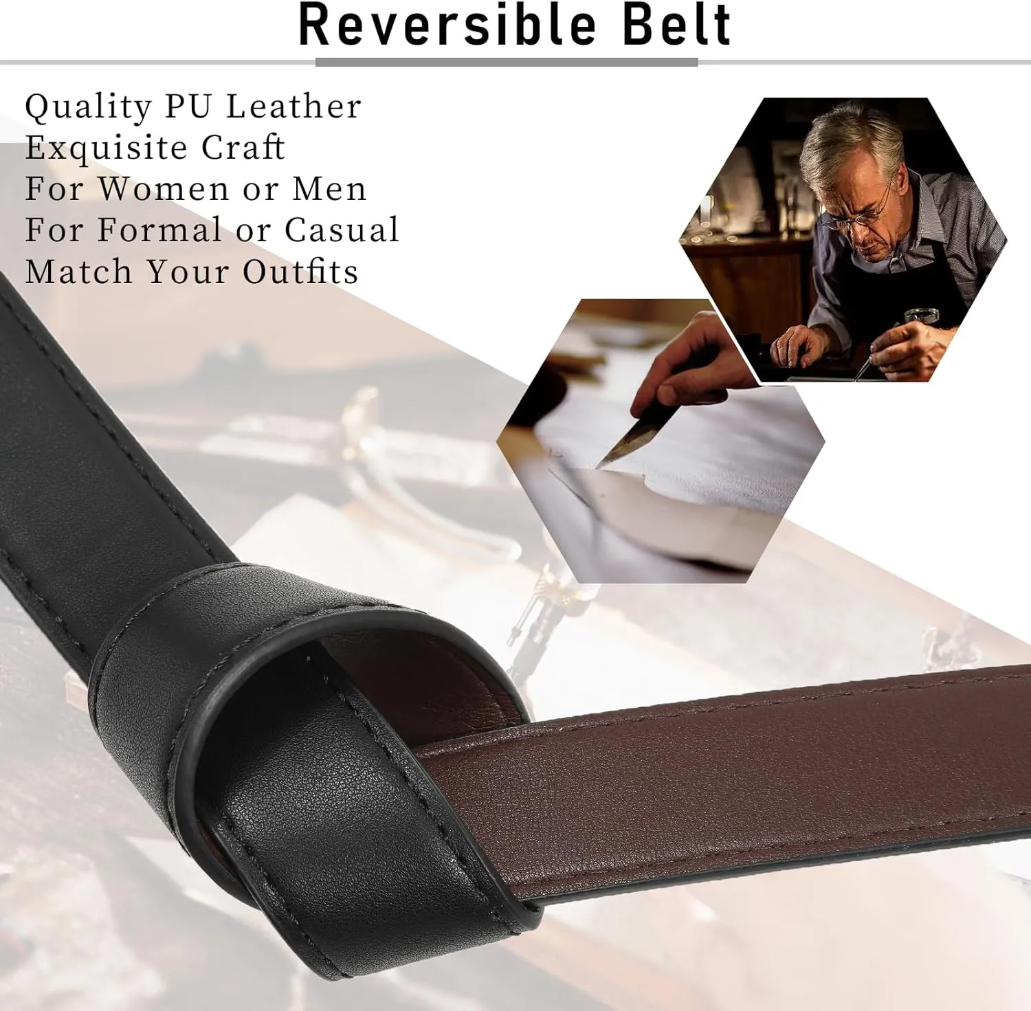 AWAYTR Reversible Leather Belt for Women - Two Color-in-One Belt for Women Men Belt with Rotated Buckle for Jeans Dress