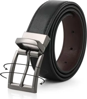 AWAYTR Reversible Leather Belt for Women - Two Color-in-One Belt for Women Men Belt with Rotated Buckle for Jeans Dress