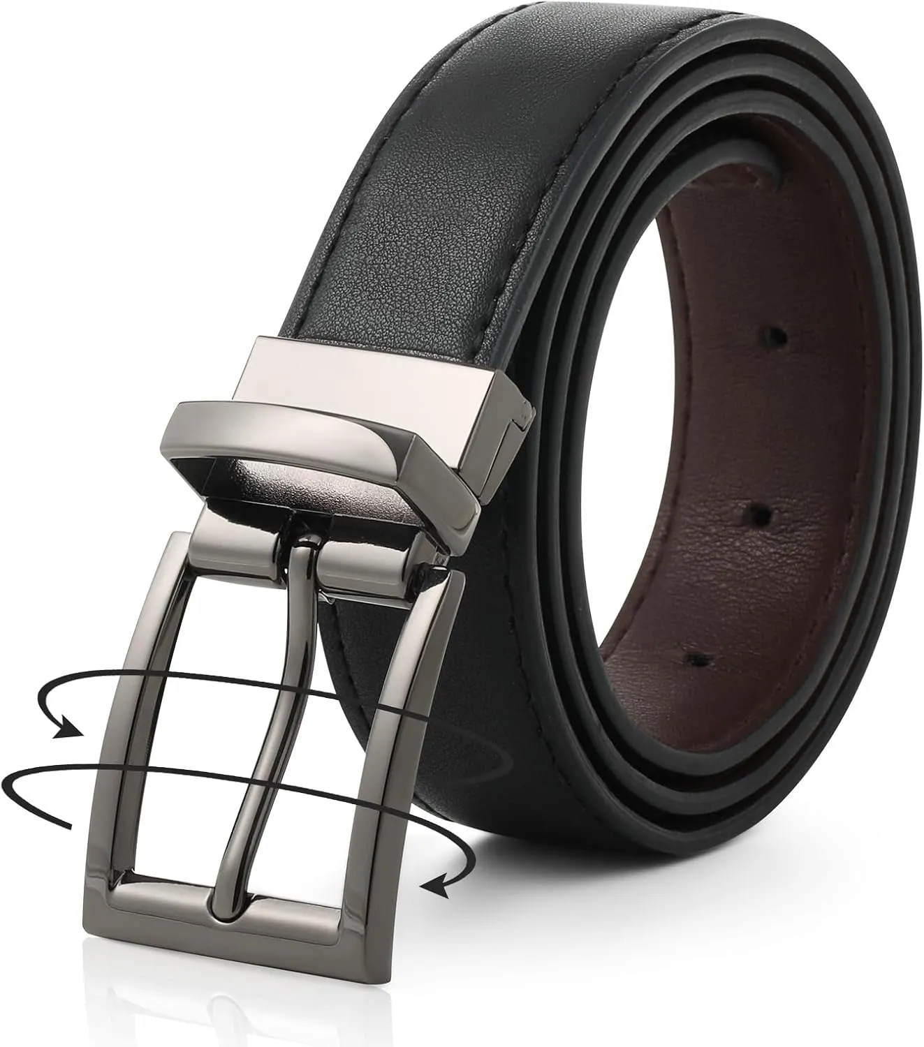 AWAYTR Reversible Leather Belt for Women - Two Color-in-One Belt for Women Men Belt with Rotated Buckle for Jeans Dress