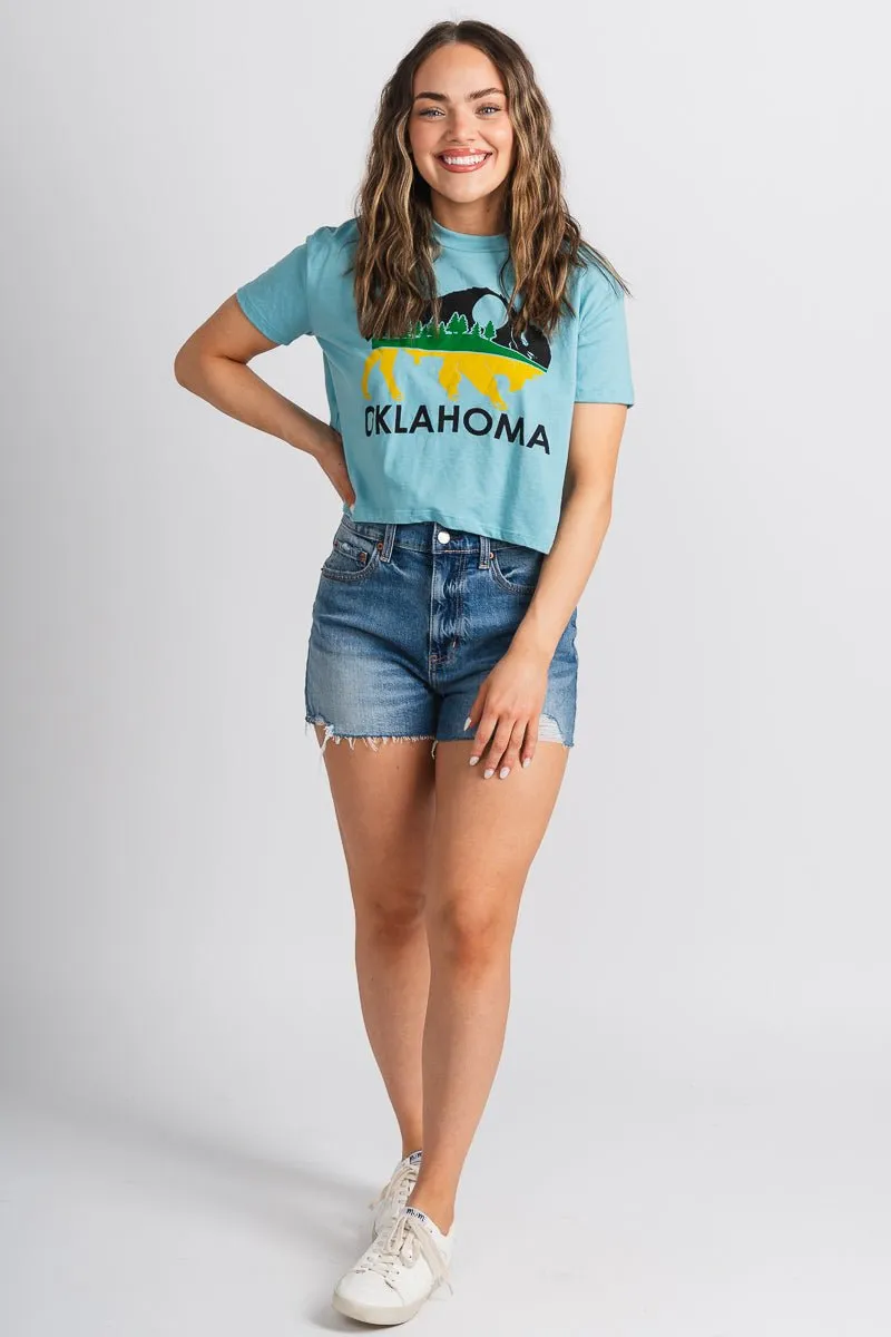Bison landscape crop t-shirt blue