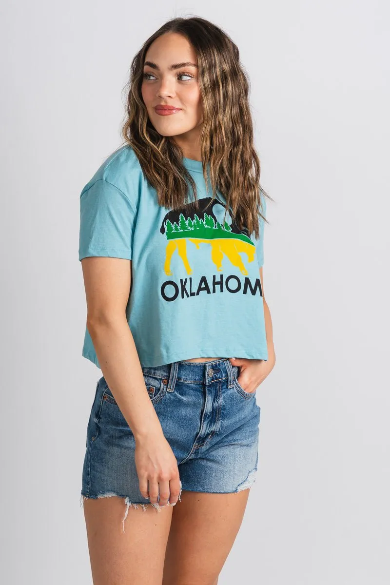 Bison landscape crop t-shirt blue