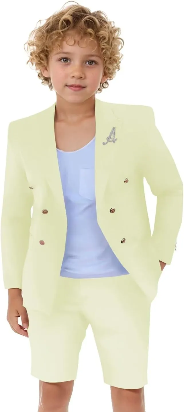Boys Shorts Suit for Summer 2 Piece Slim Fit Double Breasted Beach Wedding Tuxedo Kids Formal Suit Outfit