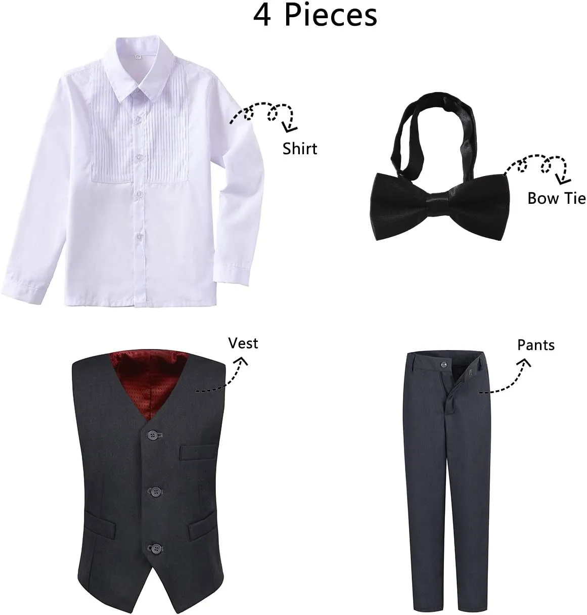Boys Suit Set Formal Dress Shirt with Bowtie Vest Pants Toddler Boy Tuxedo Suits
