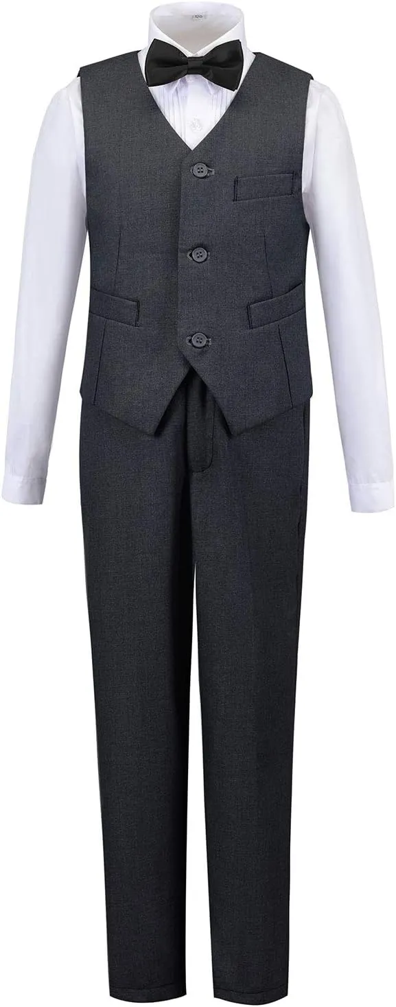 Boys Suit Set Formal Dress Shirt with Bowtie Vest Pants Toddler Boy Tuxedo Suits