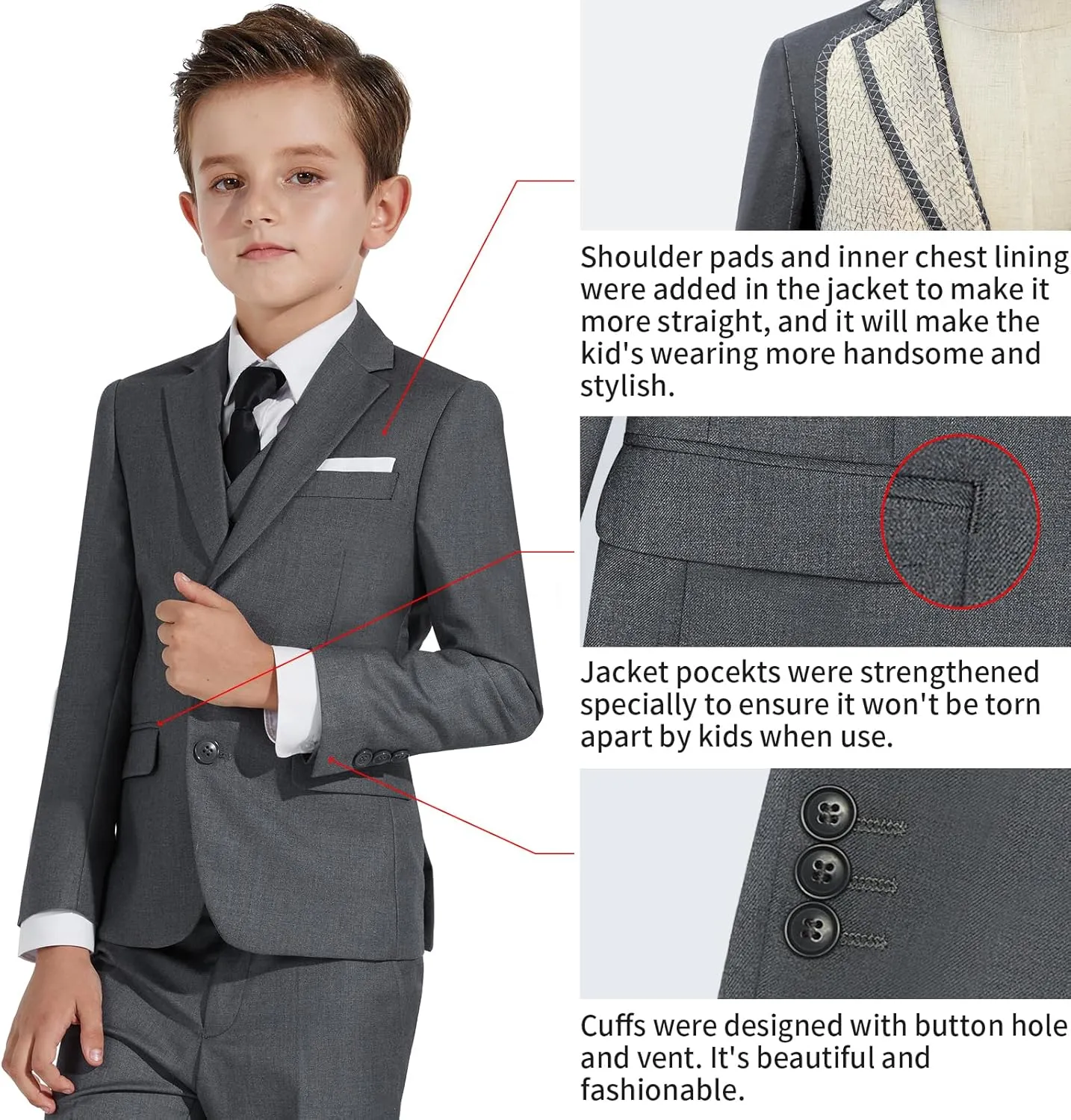 Boys Suit Teenager Suits Set for Boys, Kids Slim Fit Formal Wear Tuxedo, Ring Bearer Outfit for Wedding