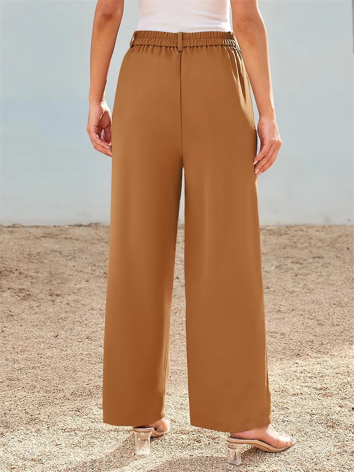 Business Casual Pants for Women Wide Leg Palazzo Trousers High Waist Straight Leg Pant Elastic Waist Work Bottoms