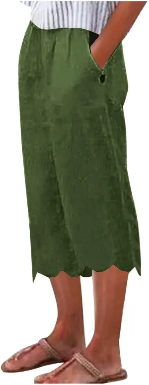Capri Pants for Women Dressy Casual Summer Wide Leg Palazzo Capris Loose Cute Trendy Beach Trouser Floral Trim Bottom