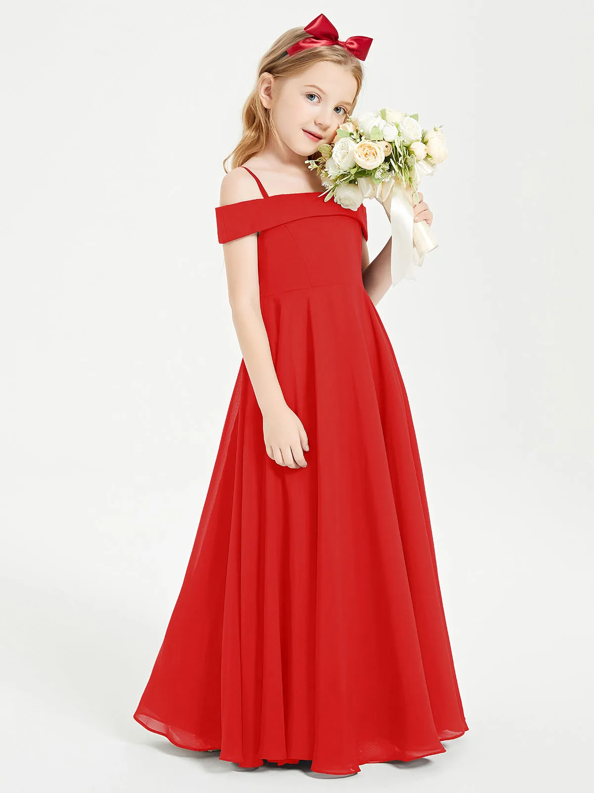 Chic Junior Bridesmaid Dresses Off the Shoulder Red