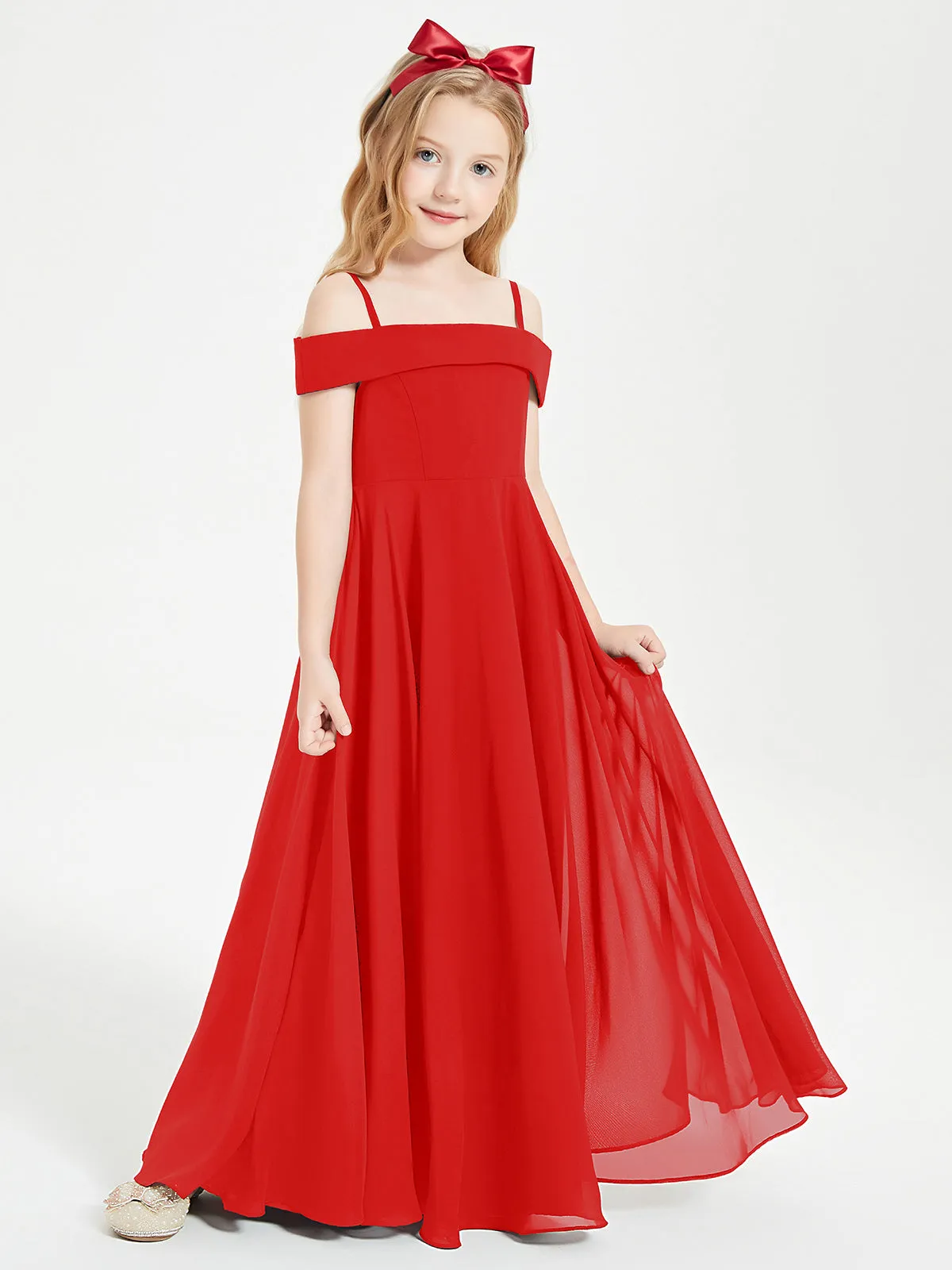 Chic Junior Bridesmaid Dresses Off the Shoulder Red
