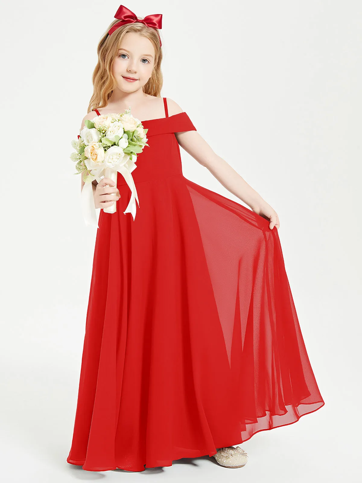 Chic Junior Bridesmaid Dresses Off the Shoulder Red