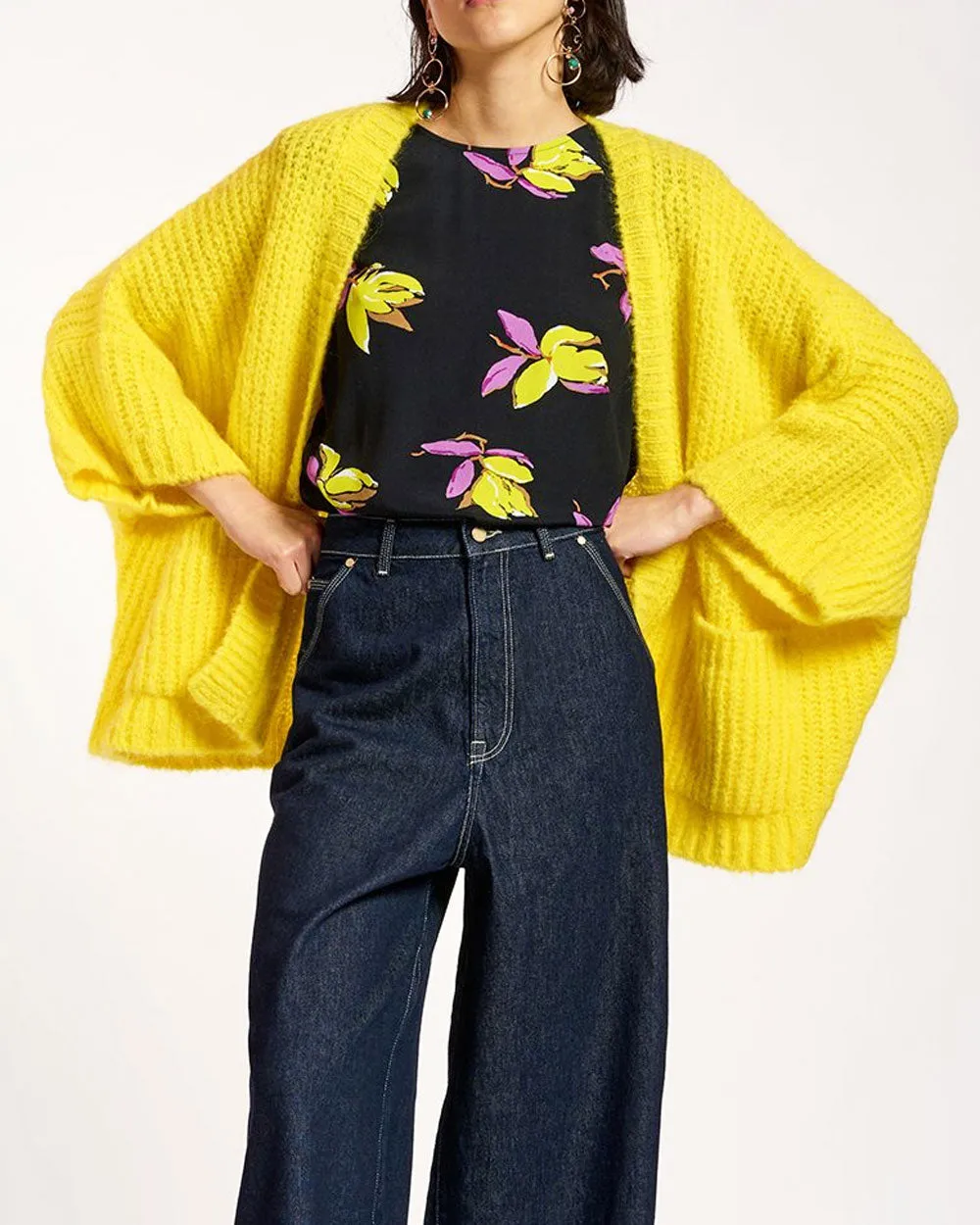 Clear Yellow Castrid Oversized Knit Cardigan