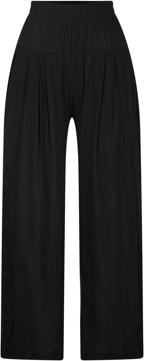 Cotton Linen Pants Women Wide Leg Stretch High Waisted Pleated Loose Casual Summer Trousers with Pockets