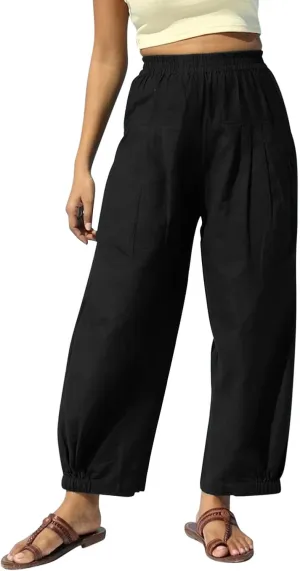 Cotton Linen Pants Women Wide Leg Stretch High Waisted Pleated Loose Casual Summer Trousers with Pockets