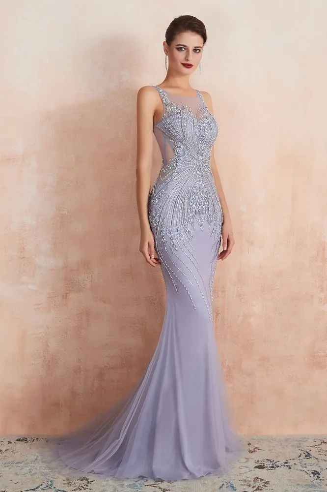 Crew Neck Sleeveless Beading Mermaid Prom Dress Evening Maxi Gown