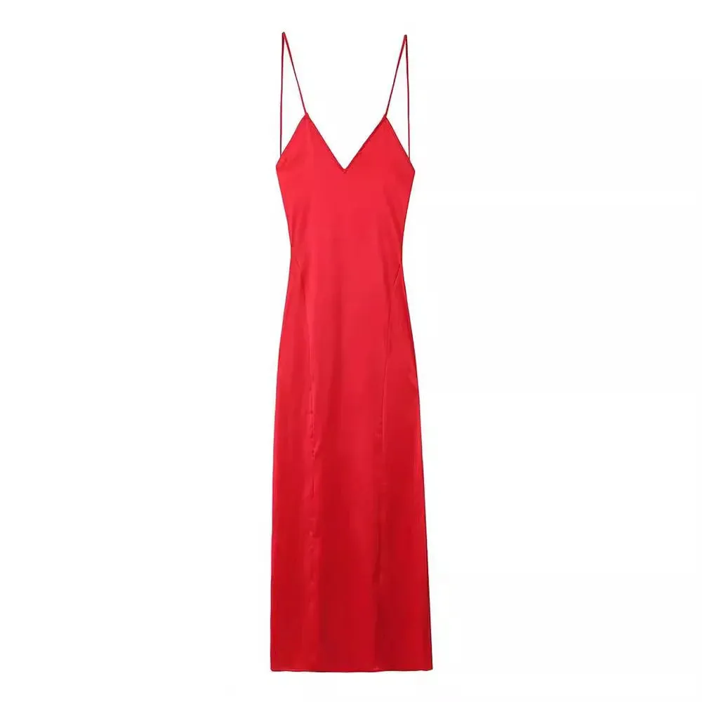Elegant Satin Backless Slip Dress  Chic & Timeless Fashion
