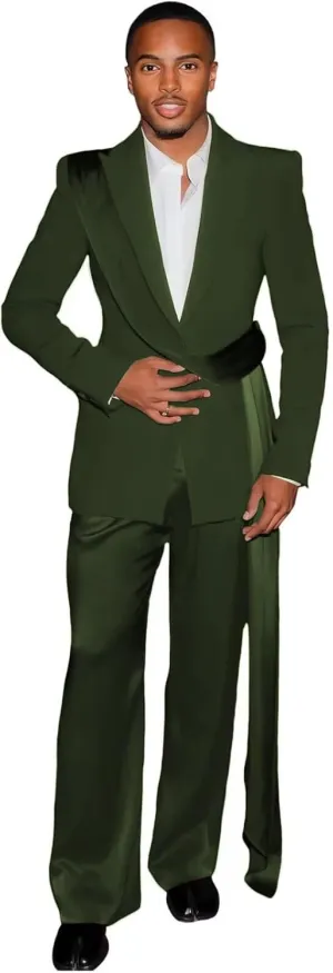 Fashion Mens Suit with Belt for Men 2 Piece Blazer Pants Peak Lapel Tuxedo Single Breasted Jacket Trousers for Party