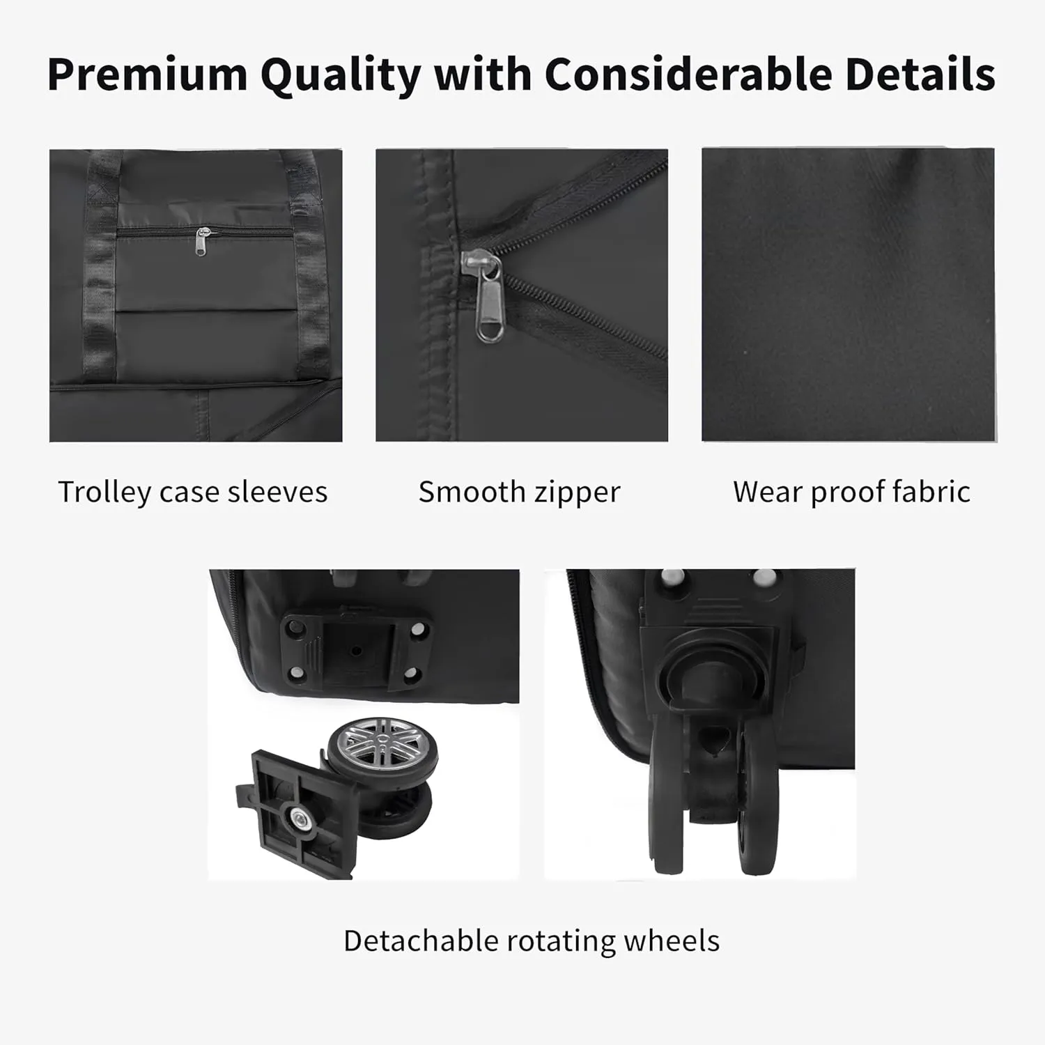 Finnhomy 50L Expandable Rolling Duffel Bag with Wheels Foldable Duffel Bag for Travel Carry on Bag with Wheels Luggage Travel bag Detachable Wheel Duffel Bag for Shopping Travel Outdoor, Black