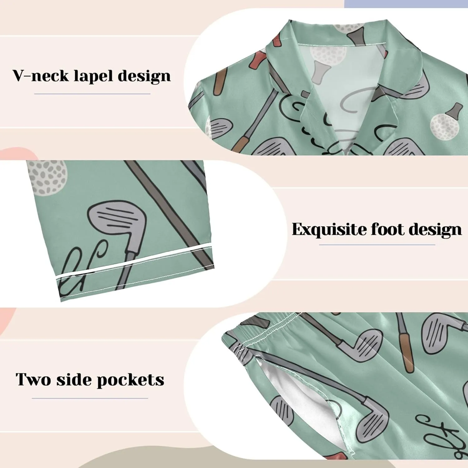 Fisyme Womens Satin Pajama Set Long Sleeve Button Down Sleepwear Nightwear Loungewear Pj Sets S-XXL