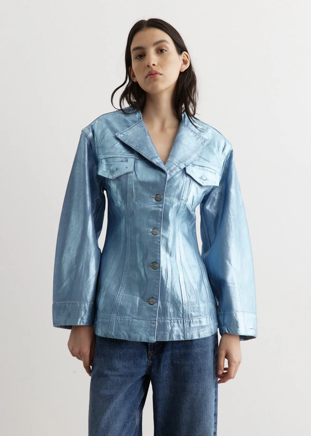 Foil Denim Fitted Blazer