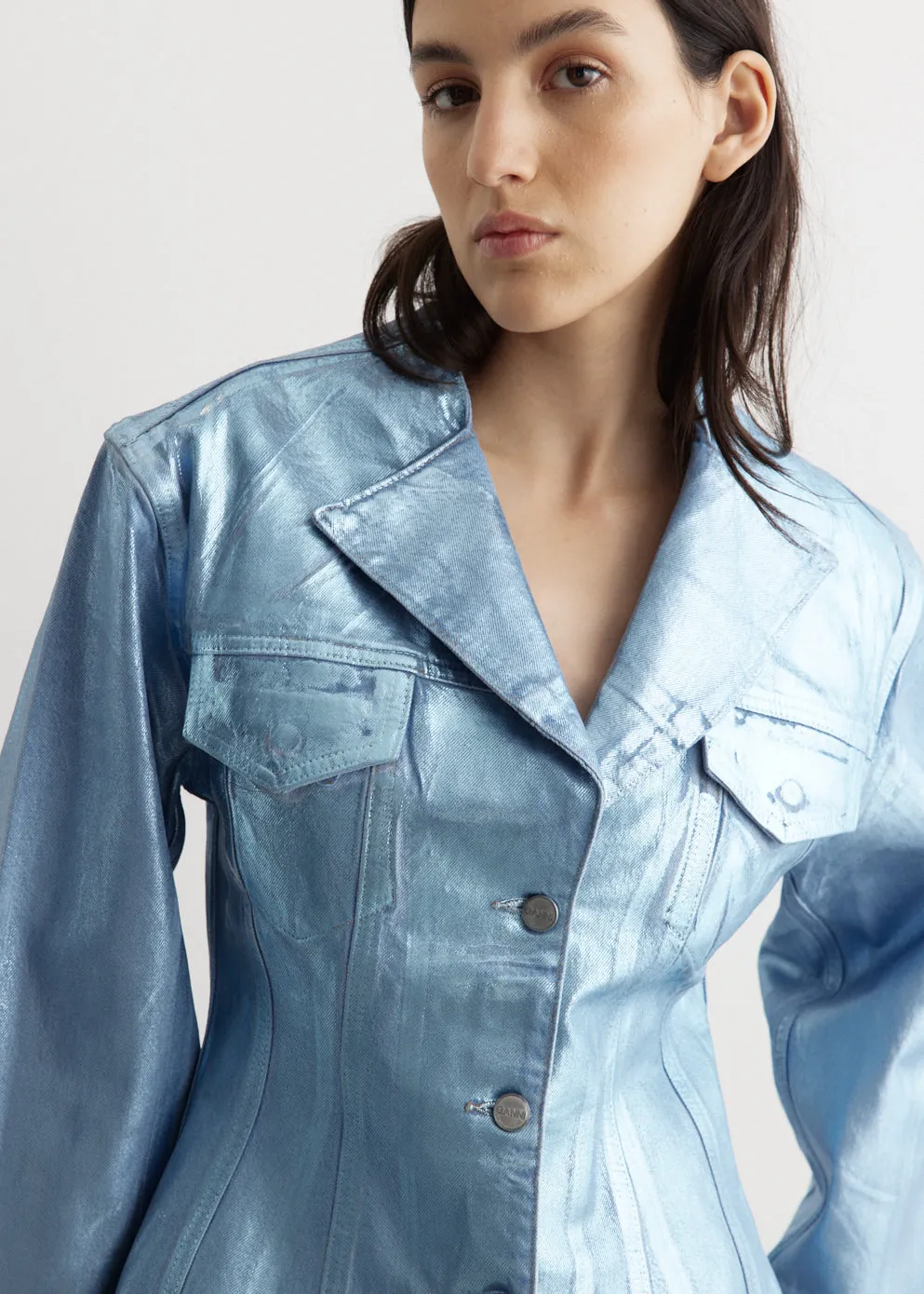 Foil Denim Fitted Blazer