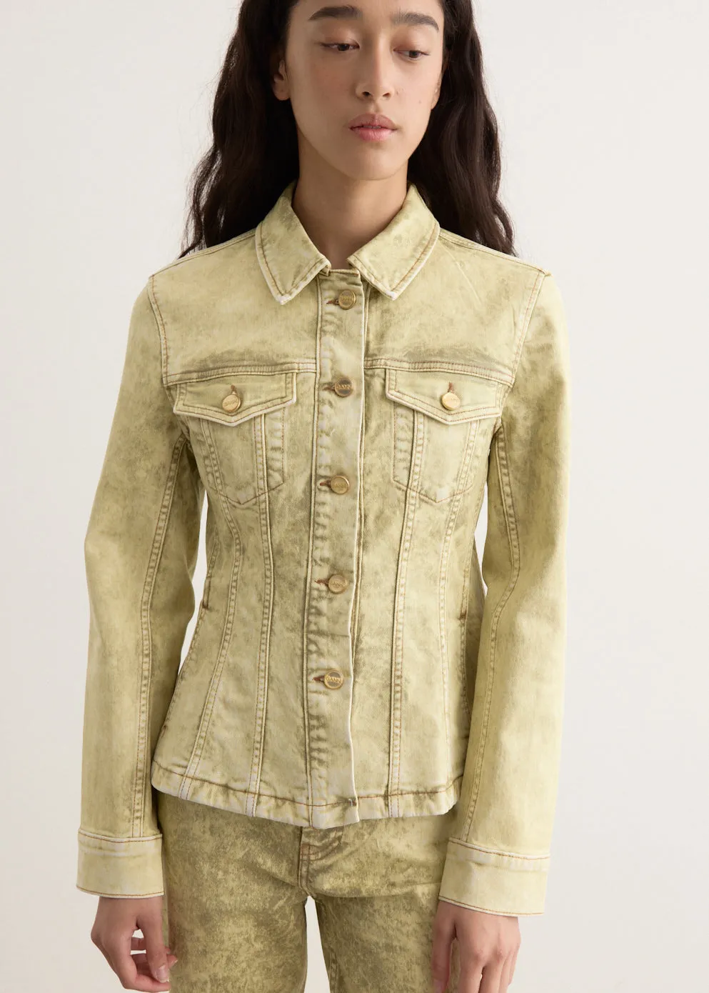 Foil Overdyed Denim Fitted Blazer