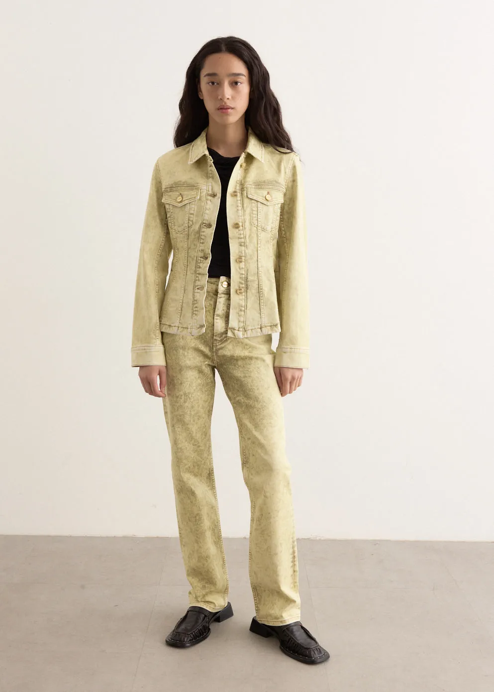 Foil Overdyed Denim Fitted Blazer
