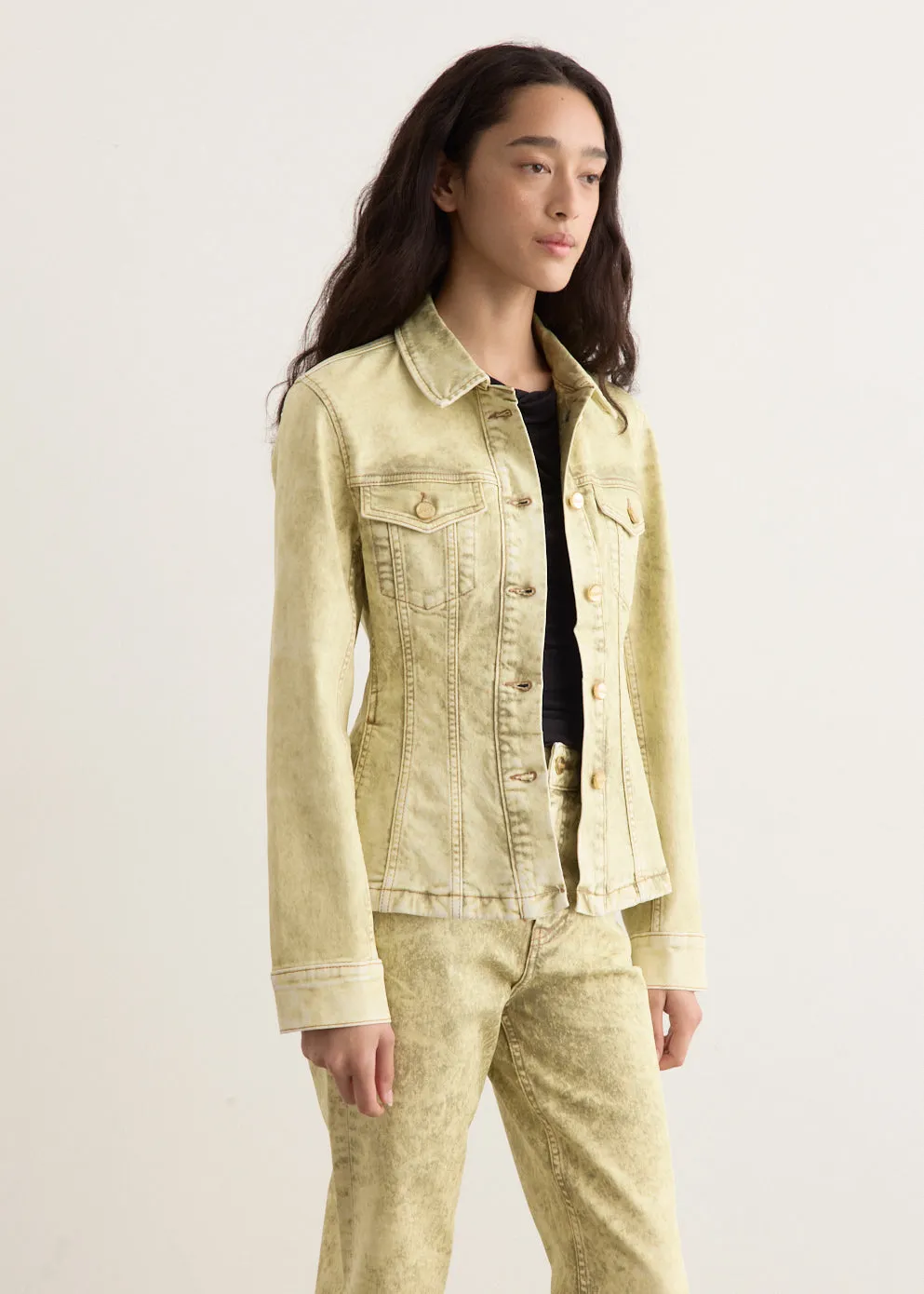 Foil Overdyed Denim Fitted Blazer