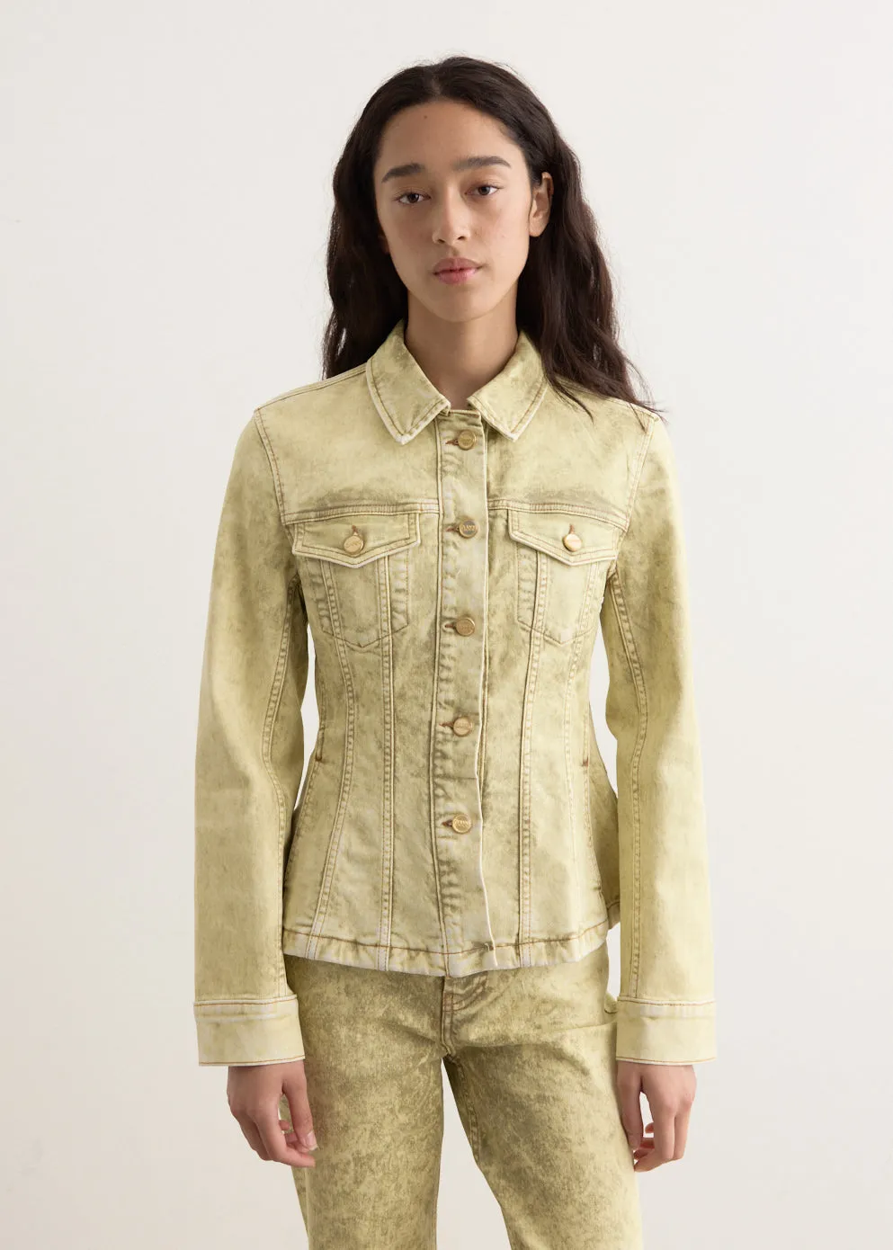 Foil Overdyed Denim Fitted Blazer