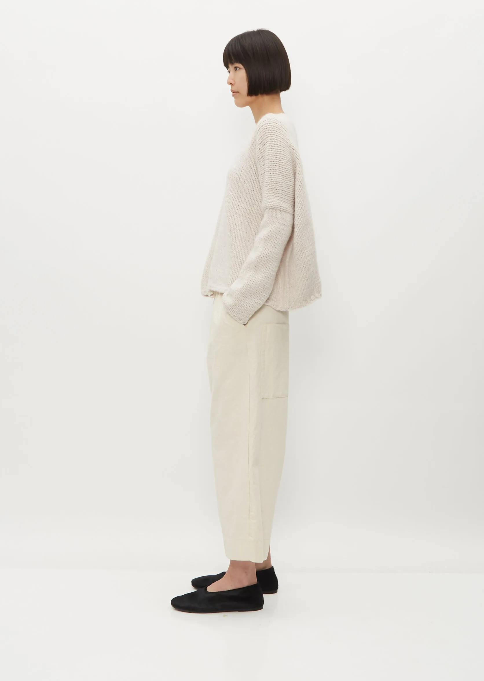 Hand Knit Oversized V Neck — Fog