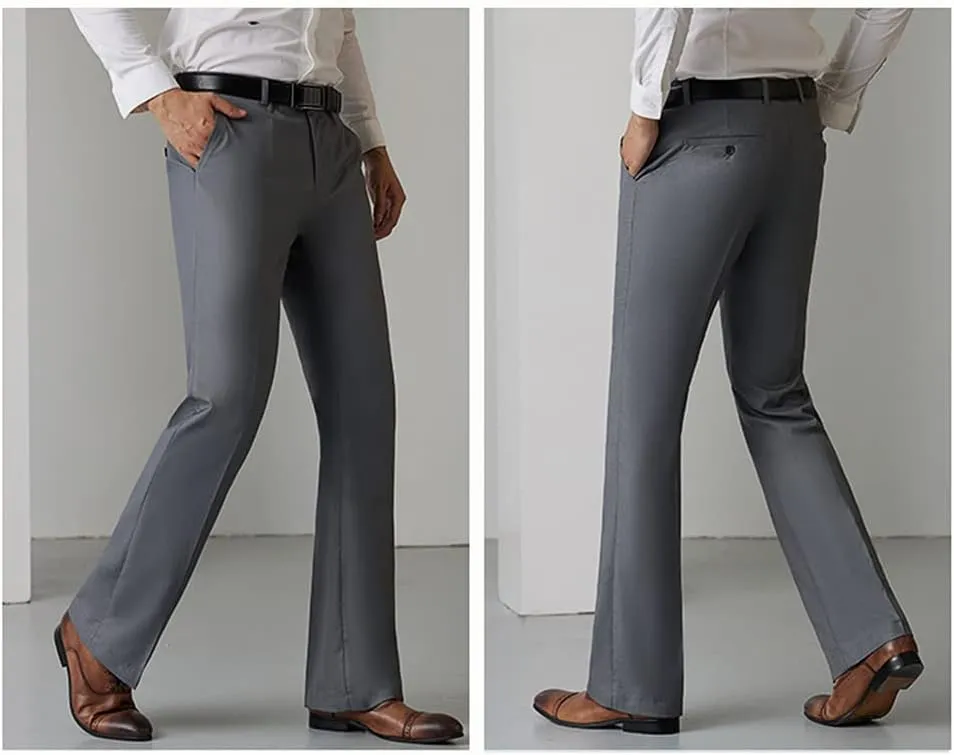 HAORUN Men Bell Bottom Flared Pants Slim Fit Retro 60s 70s Formal Dress Bootcut Trousers