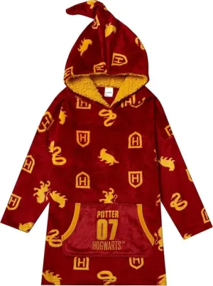 Harry Potter Kids Blanket Hoodie Oversized Fleece Ultra Soft and Cosy Hogwarts All Over Print Red One Size