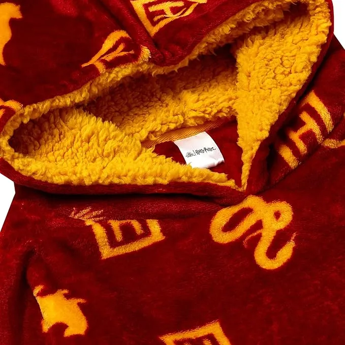Harry Potter Kids Blanket Hoodie Oversized Fleece Ultra Soft and Cosy Hogwarts All Over Print Red One Size
