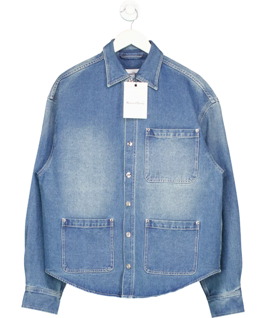 HOUSE OF SUNNY Blue Denim Take A Trip Topstitch Shirt UK S