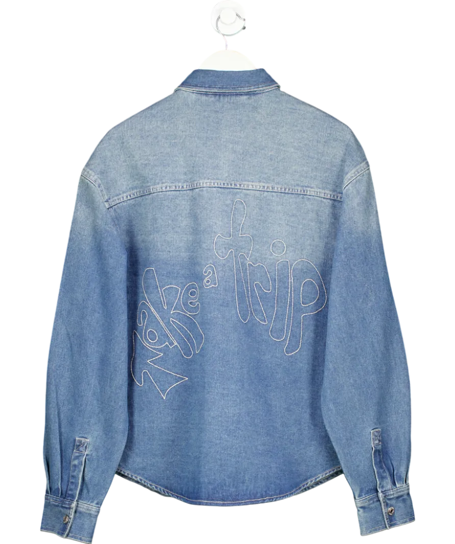 HOUSE OF SUNNY Blue Denim Take A Trip Topstitch Shirt UK S
