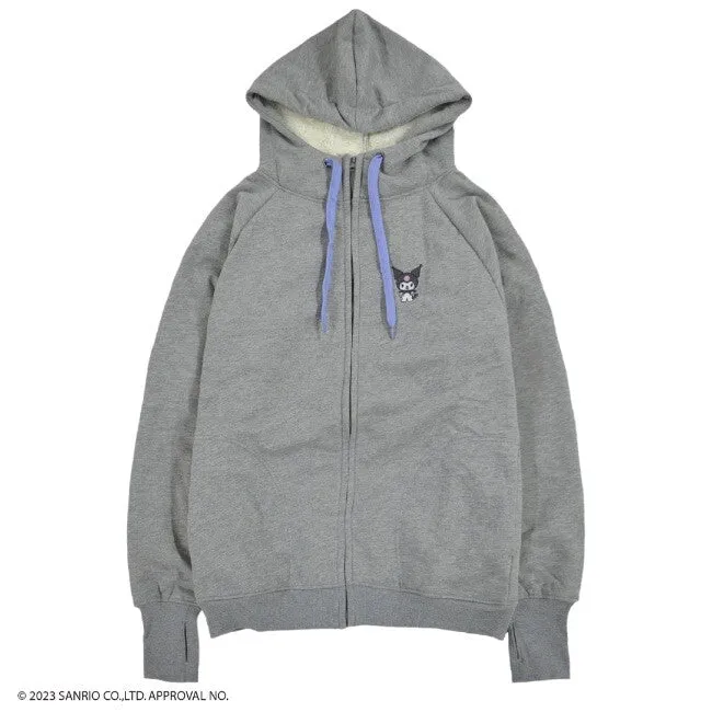 Jacket- Kuromi Embroidery Winter Hoodie Grey