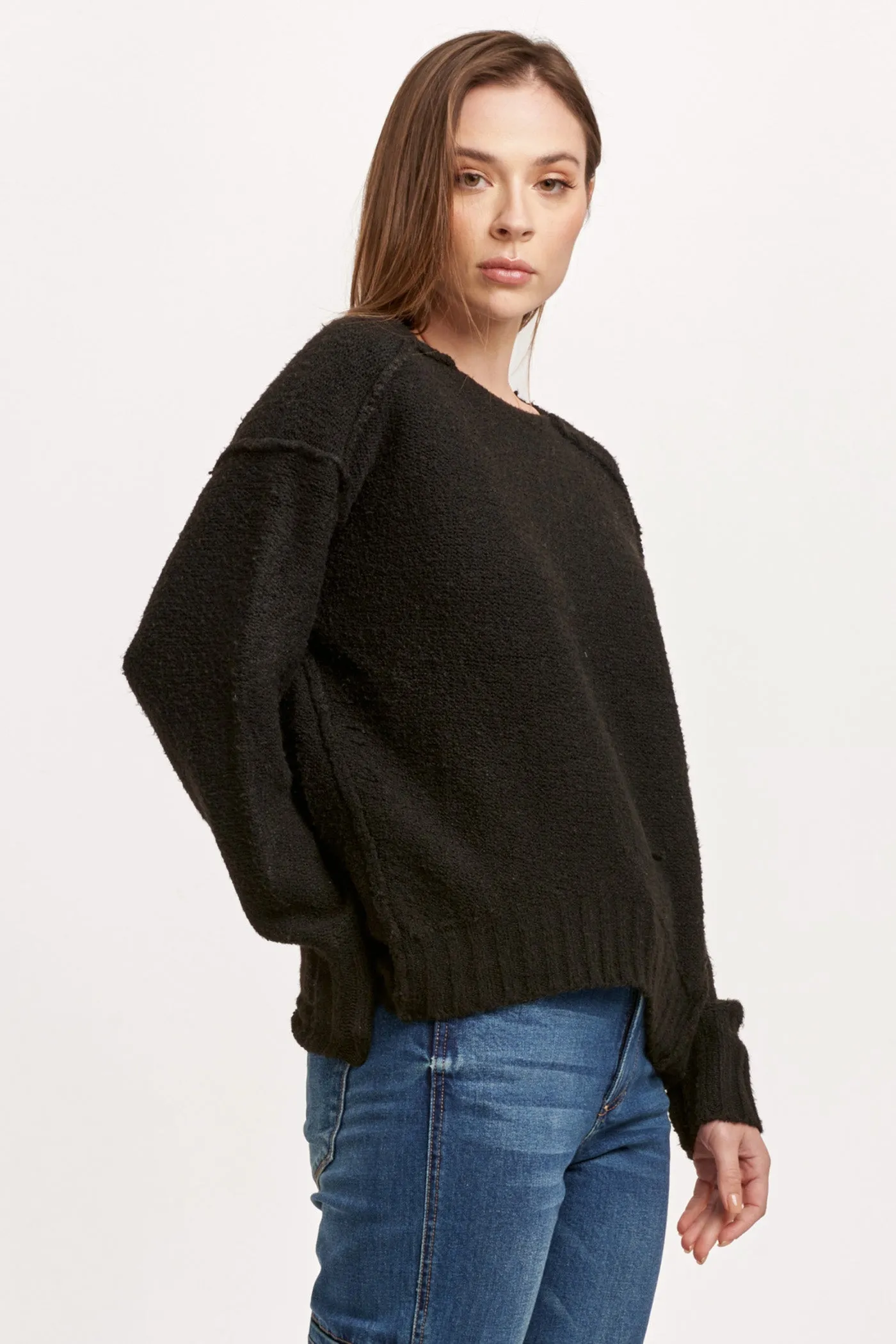 Jenna Black Oversized Raw Hem Sweater