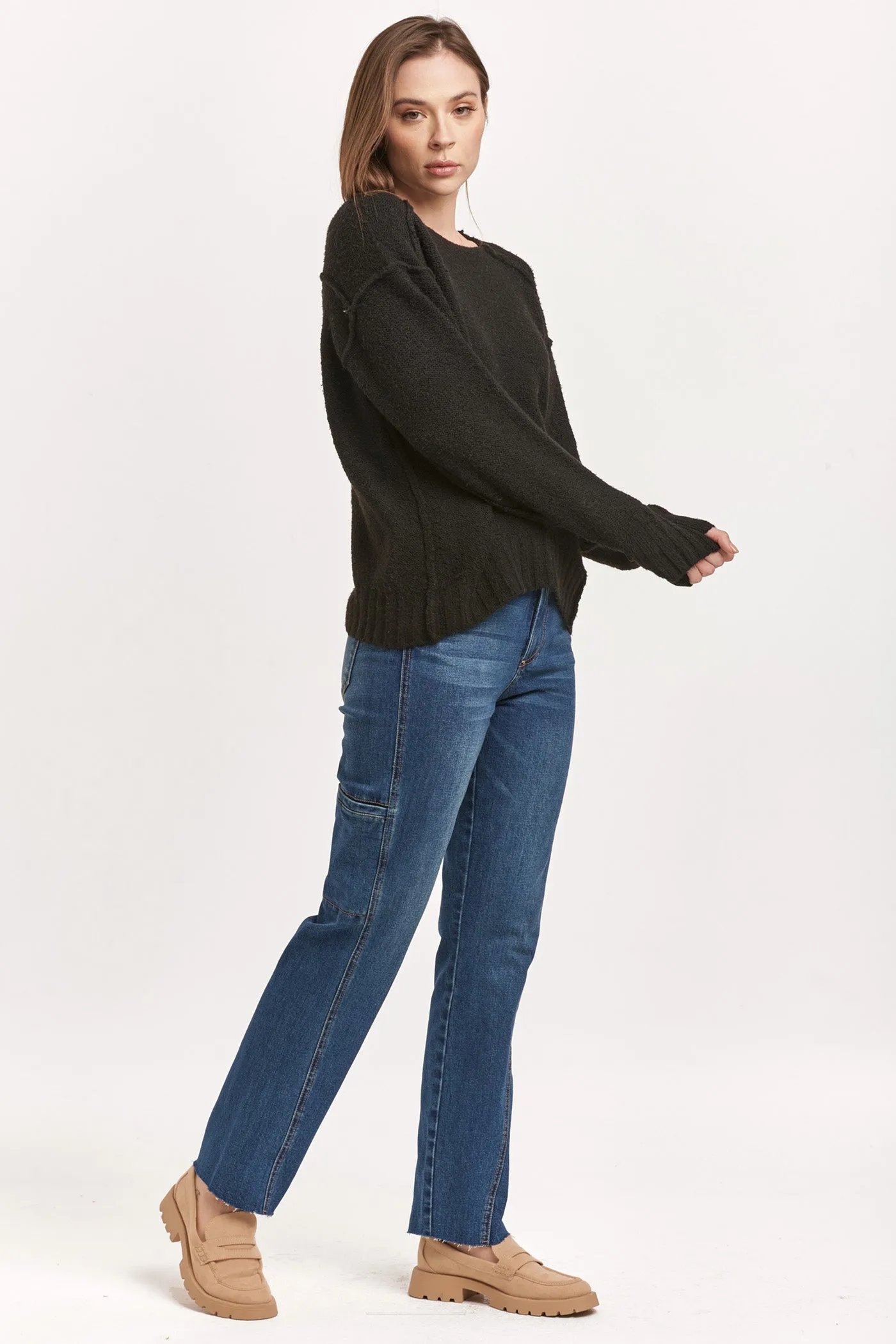 Jenna Black Oversized Raw Hem Sweater