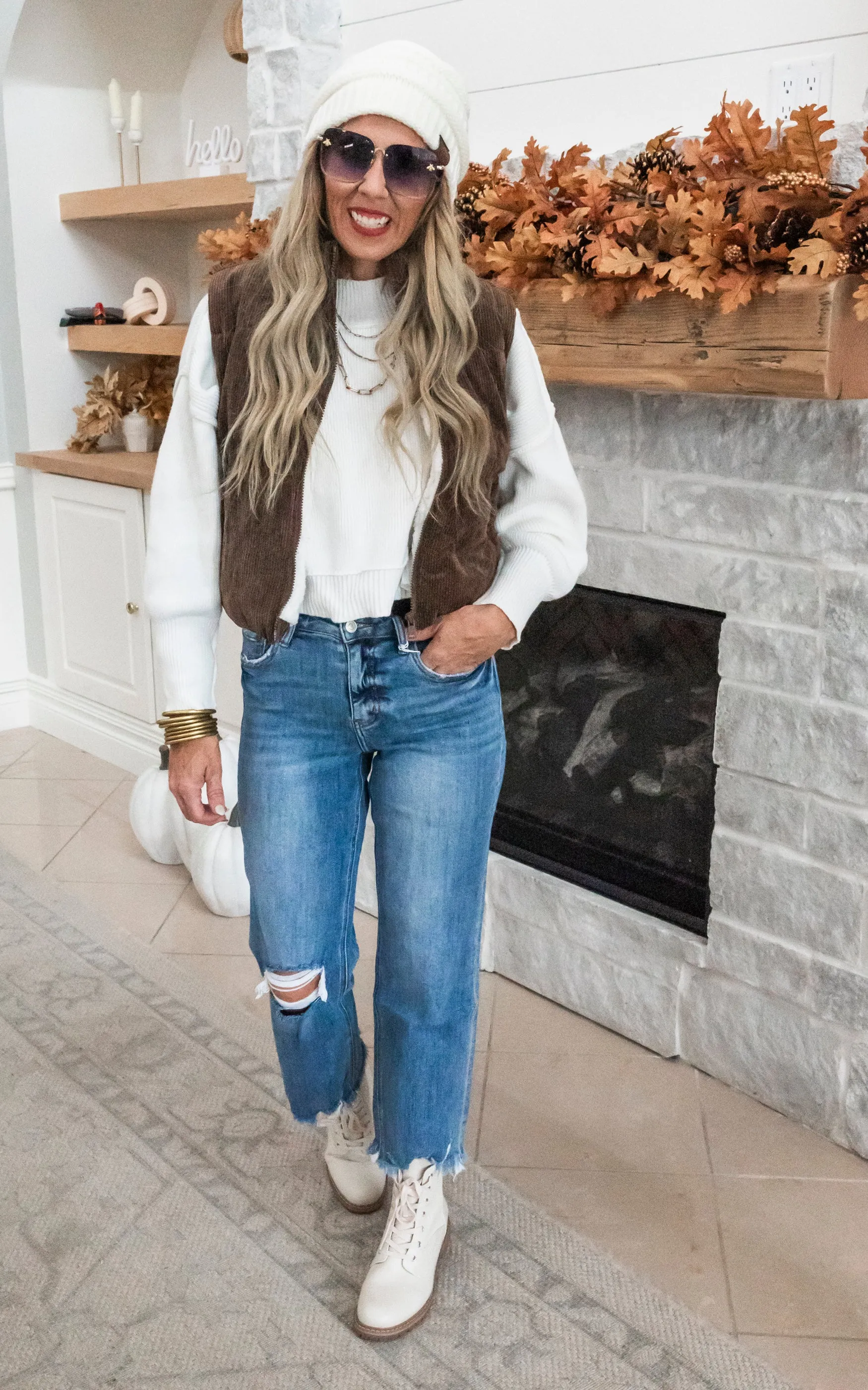Keep Warm Corduroy Puffer Vest - Cocoa - Final Sale