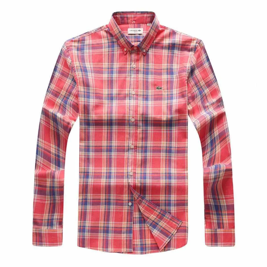 Lacoste Men's 100% Cotton Collar Button down Multi- Coloured Striped Long Sleeve Shirt