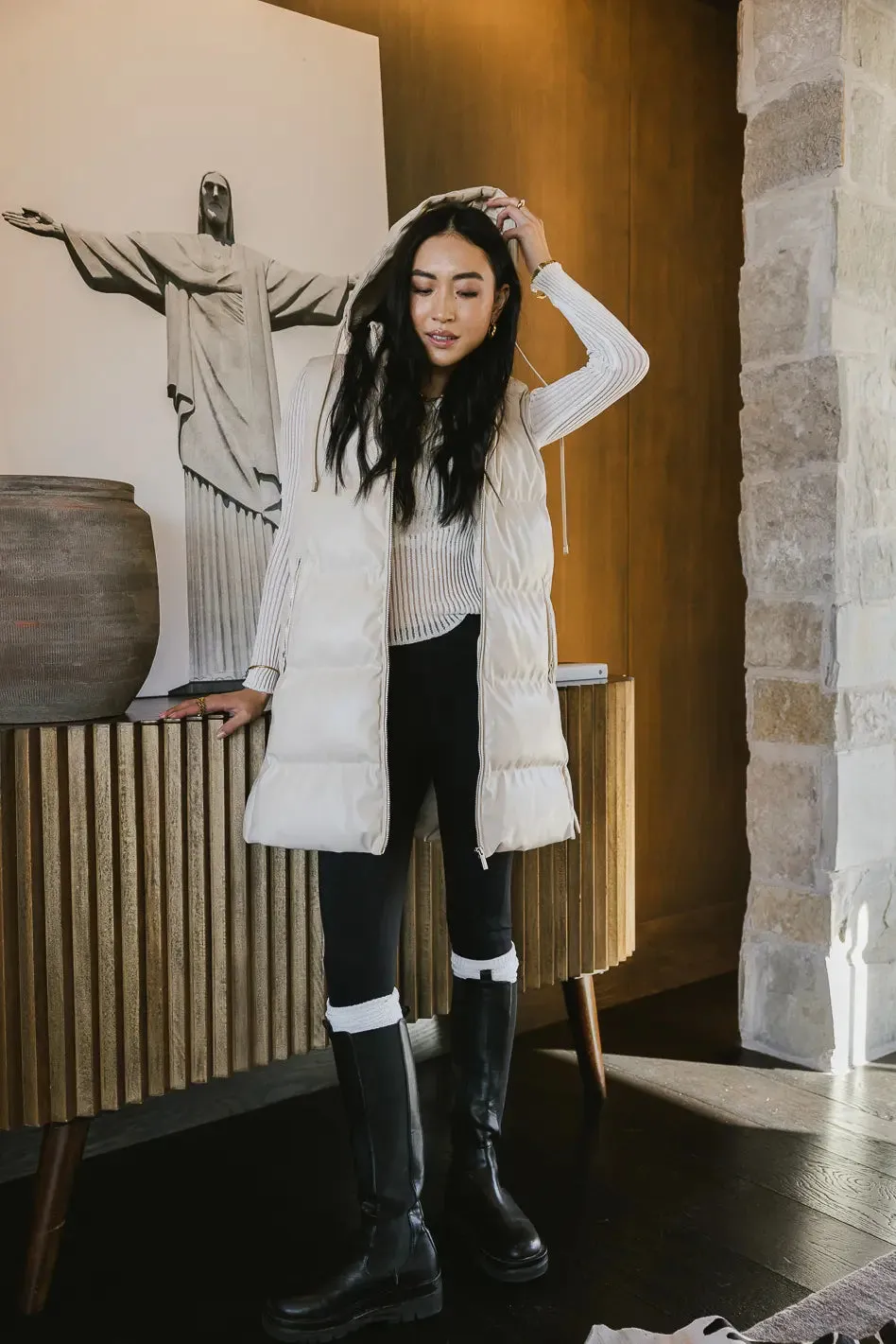 Layla Puffer Vest in Cream - FINAL SALE