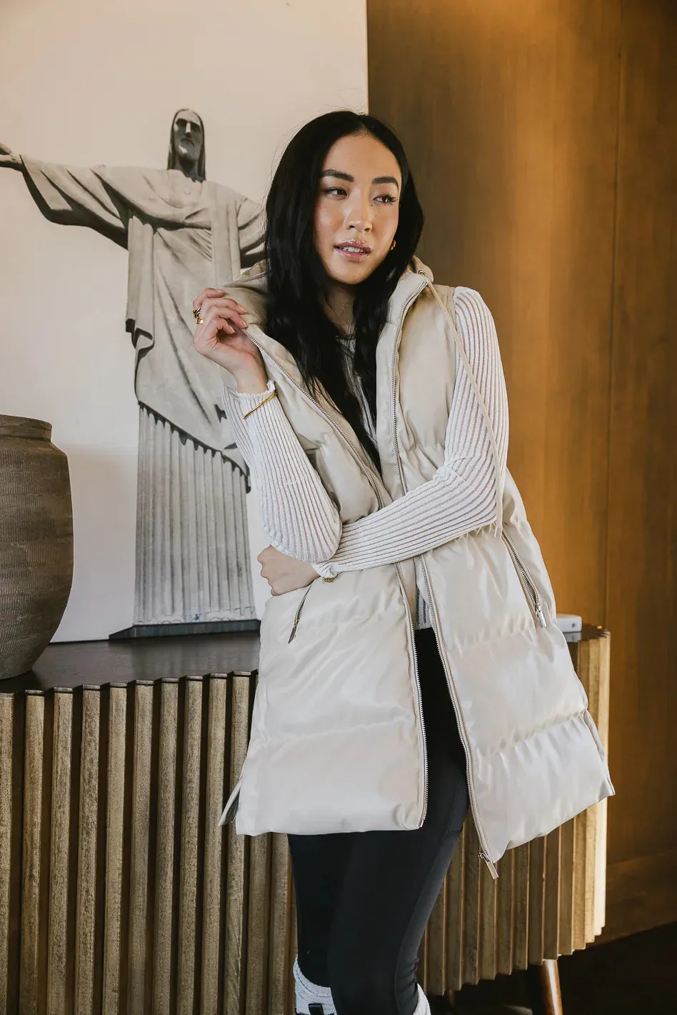Layla Puffer Vest in Cream - FINAL SALE