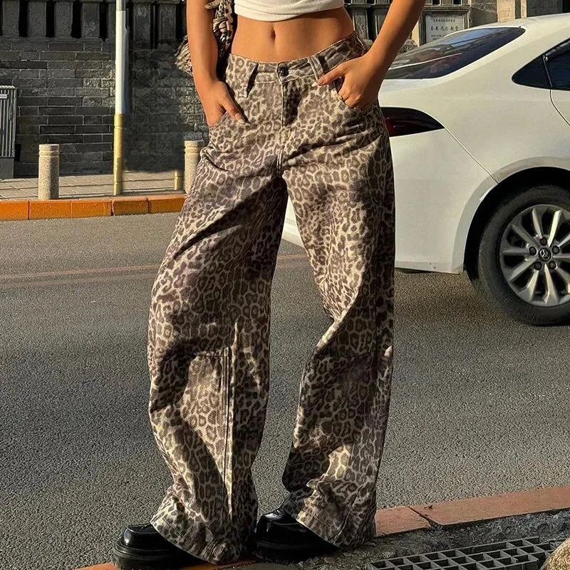 Leopard Print Stylish Straight Trousers