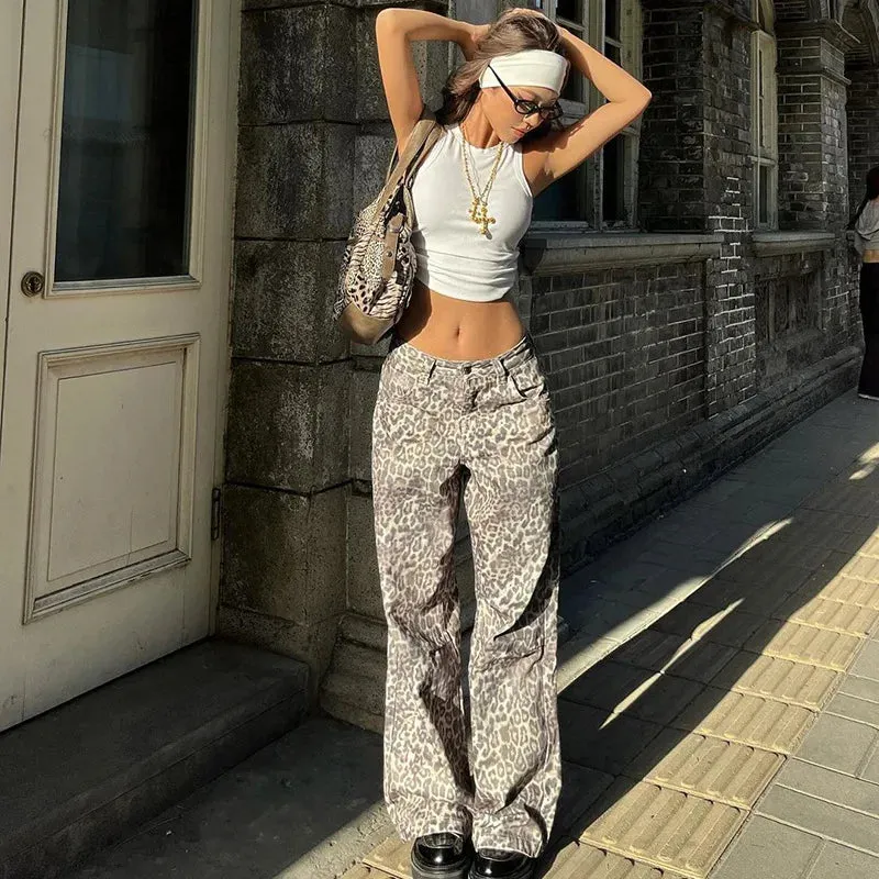 Leopard Print Stylish Straight Trousers
