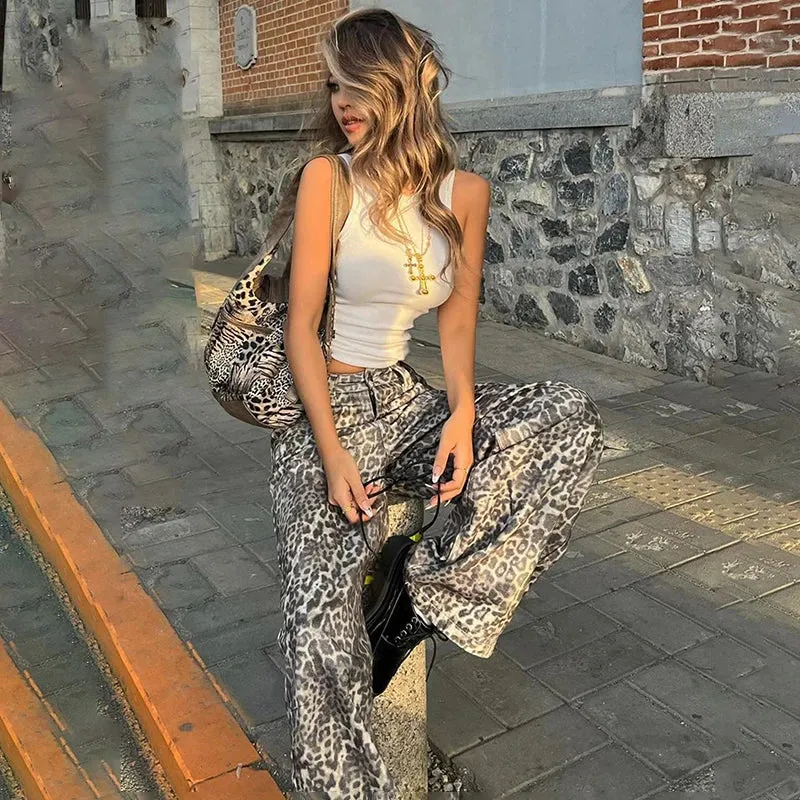 Leopard Print Stylish Straight Trousers