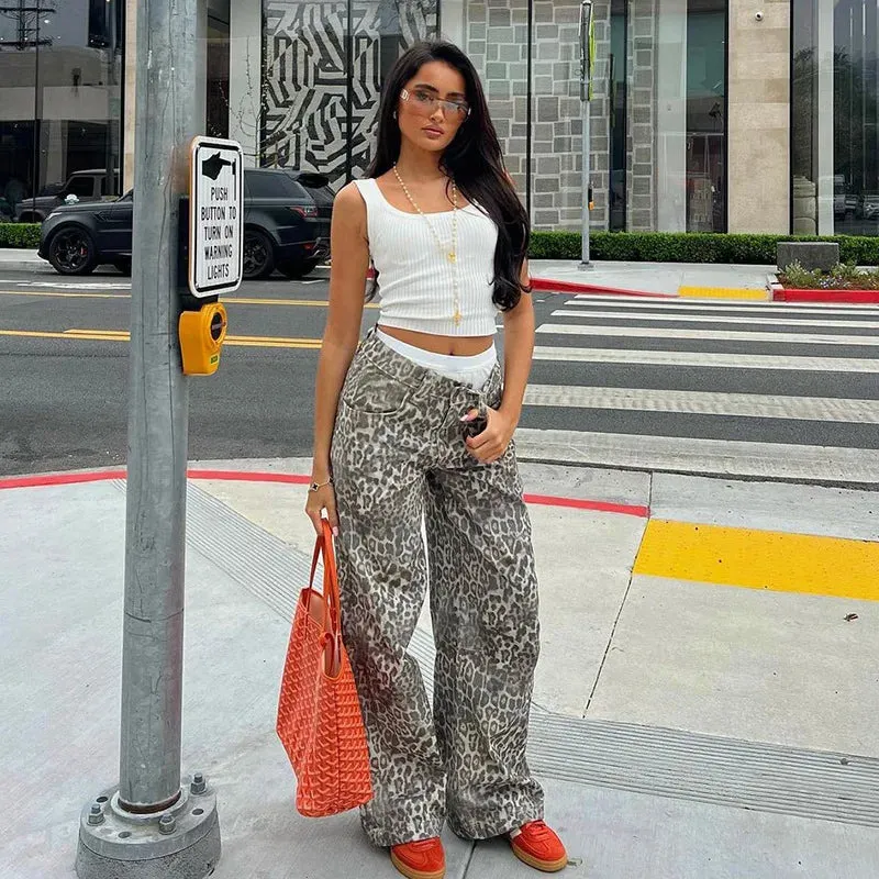 Leopard Print Stylish Straight Trousers