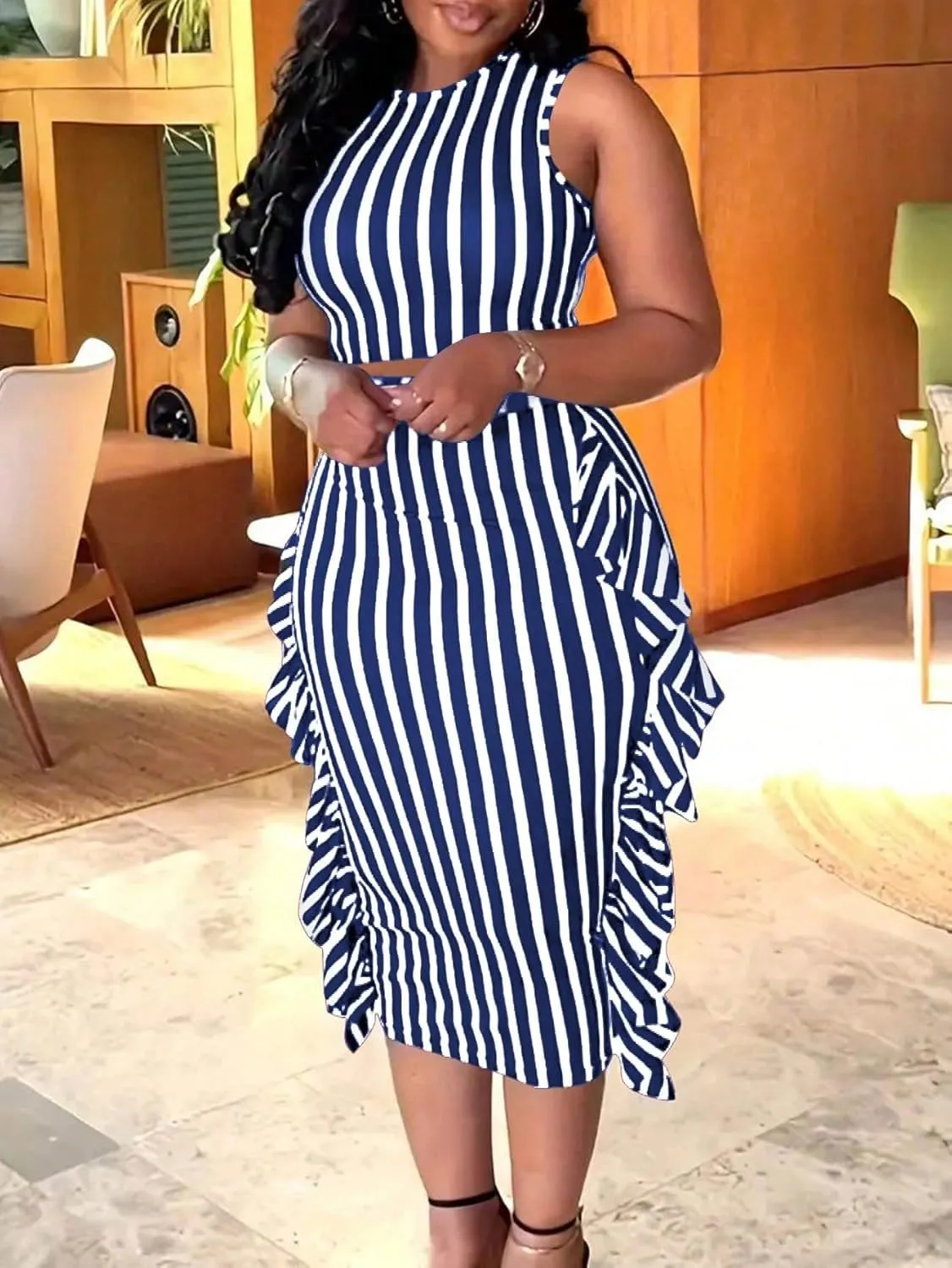 Lounge Sets for Women 2 Piece Striped Colorblock Printed Tasseled Mini Skirt And Tank Top Set
